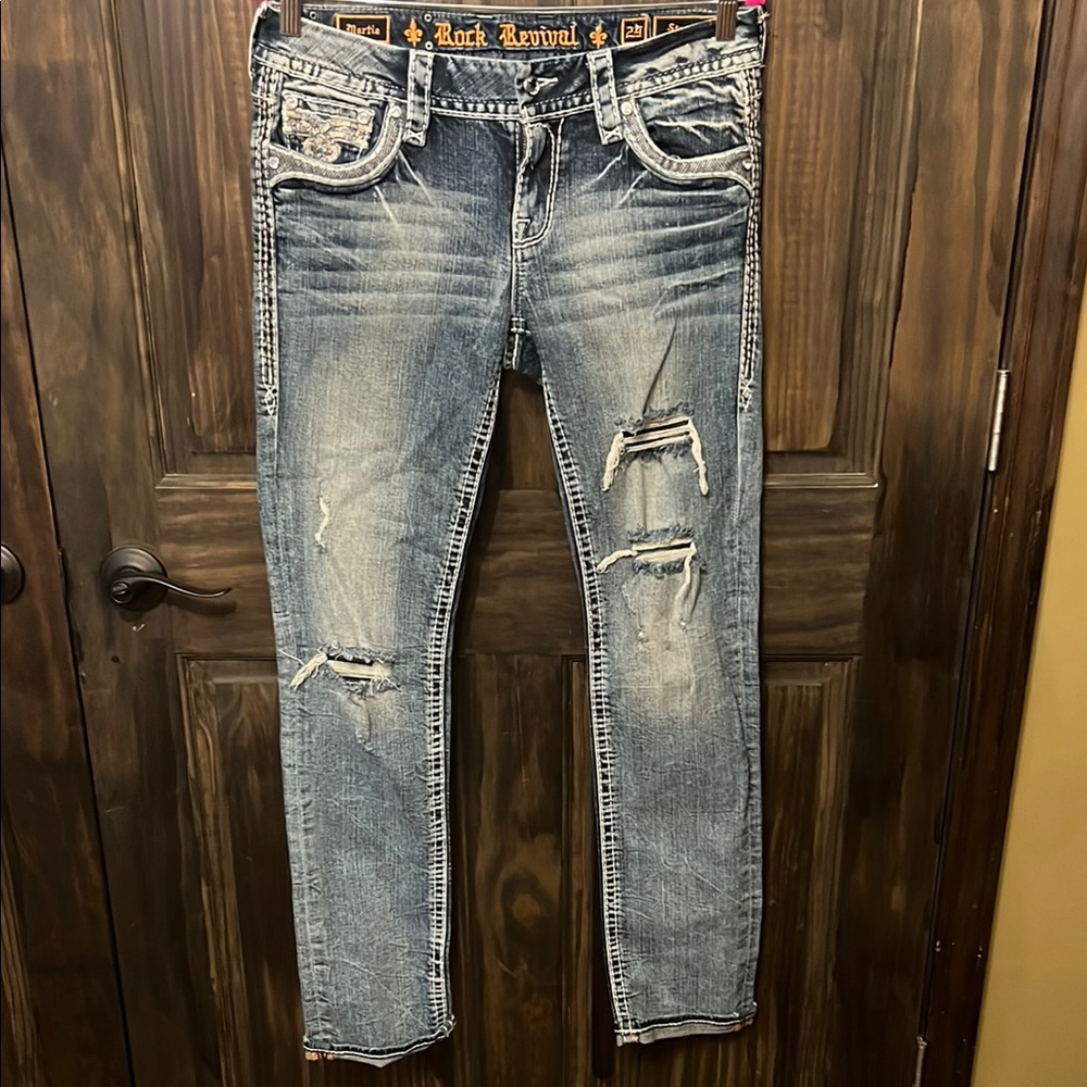 Rock Revival Blue Straight Leg Distressed Jeans